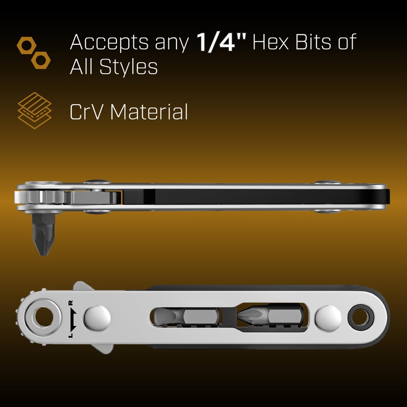 Bates- Mini Ratchet Wrench Screwdriver, 1/4" Magnetic 90 Degree Screwdriver,