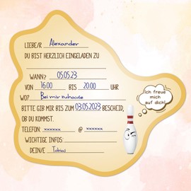 GEBETTER 12 Bowling Invitation Cards Children's Birthday 14.5 x 13.7 cm Invitation for Children's Birthday Party Bags for Boys and Girls Birthday Party Children's Party Birthday Invitations