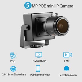 REVODATA HD Mini POE IP Kamera 5MP, Innenbereich Sicherheit Klein 2.8-12mm Objektiv Manuelles Zoom Lens, P2P Remote View CCTV Video POE IP Überwachungs Kamera H.265 Bewegungserkennung (I712-P-HS)