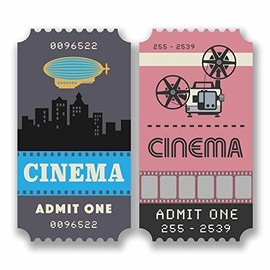 2 x 10cm Retro Cinema Ticket Vinyl Stickers Decals Laptop Movie Lover Fun #9809 (5.5cm Wide x 10cm Tall)