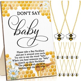 Roowest 51 Pcs Don't Say Baby Shower Game Bee Baby Game Sign Wooden Baby Shower Table Decor 50 Bee Felt Necklaces Bee Shape Necklaces for Baby Shower Winner Prizes Gender Reveal Party Favors