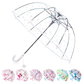 Wxjiahetai Kids Umbrella for Girls & Boys Toddler Childrens Clear Bubble Umbrella for Kids Small Durable Kids Umbrellas for Rain Outdoor(Clear Star)