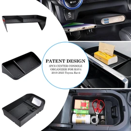 DIAMOOKY Upgraded Center Console Organizer Compatible with Toyota RAV4 2025 2024 2023 2022-2019 Interior Accessories, Armrest Storage Box, Dash Storage Tray(Not for New 10.5'' Multimedia Display)-3pcs