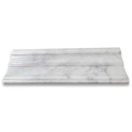 Stone Center Online Carrara White Marble Large Cap Crown Square Edge Trim Molding Polished Kitchen Bath Wall Floor Backsplash Shower (1 Piece)