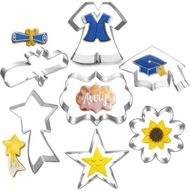 LUBTOSMN Graduation Cookie Cutter Set-7 Piece-Graduation Cap, Gown, Diploma, Sunflower, Star, Shooting Star and Plague Cookie Biscui Cutters for 2024 Graduation Celebration Party (7)
