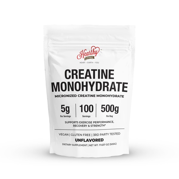 HEARTHY FOODS Creatine Monohydrate Micronized Powder 500G - 100 Servings,