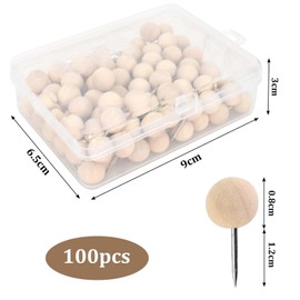 100 Pieces Wooden Push Pins with Storage Box, Cork Tacks, Durable and Rustproof, Cork Board Push Pins Accessories, Suitable for Cork Boards, Bulletin Boards, Cards, Photos, Crafts