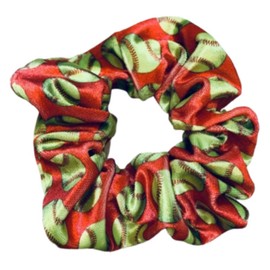 Softball Scrunchie, Softball Hair Accessories, Girls Softball Premium Velvet Scrunchie, Gift for Softball Player and Softball Teams (Red)