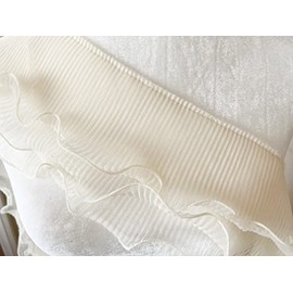 PEPPERLONELY Cinta de tela de gasa plisada de tul de 3 capas de 1 yarda con flecos elásticos con volantes para el cuello del vestido, puños de material de costura, 5 pulgadas de ancho, marfil