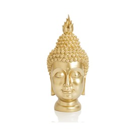 AMOIENSIS Buddha Head Statue (Gold), Ideal for Zen Space, Spiritual Decor, Buddhism Religious Room Decoration