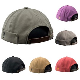 Unisex Docker Brimless Hats Beanie Skullcap Worker Sailor Cap Retro Rolled Cuff Skull Caps with Adjustable (a36*Green)