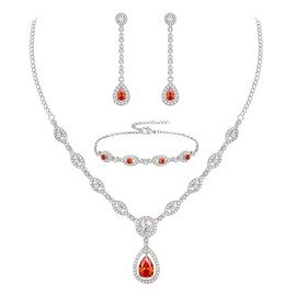 EVER FAITH Bridal Jewellery Set White Gold Plated Clear Teardrop Cubic Zirconia April Birthstone Necklace Bracelet Earrings Set for Women, Cubic Zirconia, Cubic Zirconia
