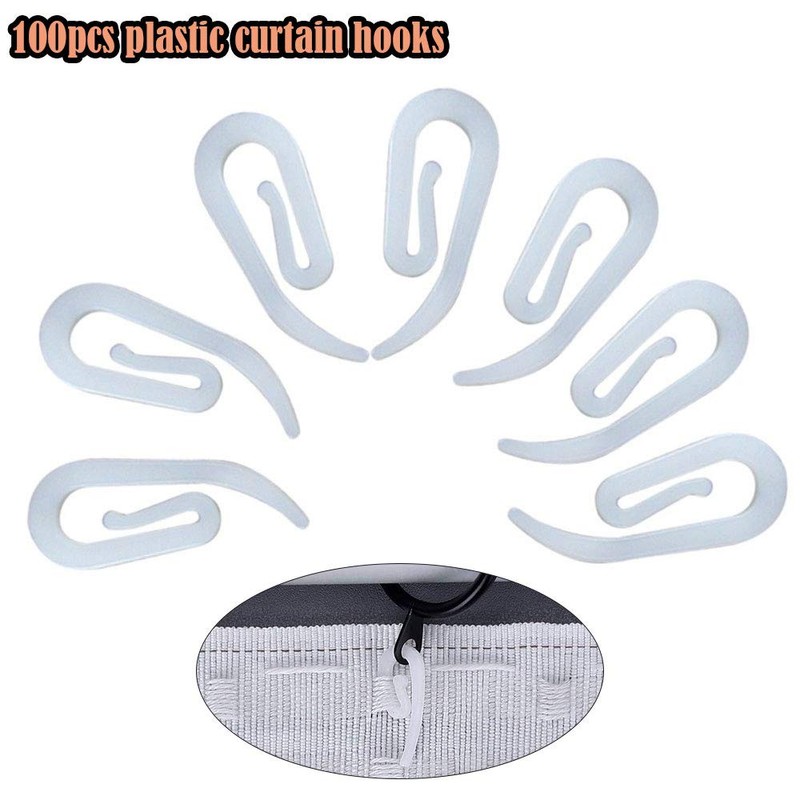 tooloflife 100 Pack White Plastic Curtain Hooks 2.8 by 1.2