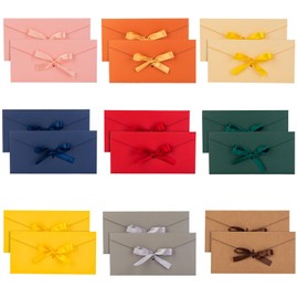 Mshan 18 Pcs Elegant Mother of Pearl Paper Envelopes (with Bows) - 9 Colors Multipurpose Gift Envelopes for Cards, Invitations, Thank You Cards, Memorial Letters