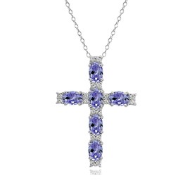 B. BRILLIANT Sterling Silver Tanzanite Oval-Cut Large Cross Necklace for Women