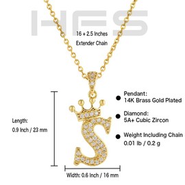 HFSelect 14k Gold Plated Cubic Zirconia Initial Necklace, Crown Letter Pendant Necklace for women, Gold Letter Jewelry Gifts for Women, 16"+ 2" Inch Extender