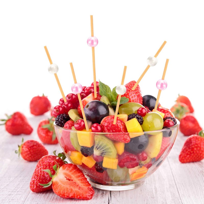 Blulu 200 Pieces Cocktail Picks 4.7 Inch Fruit Sticks Pearl