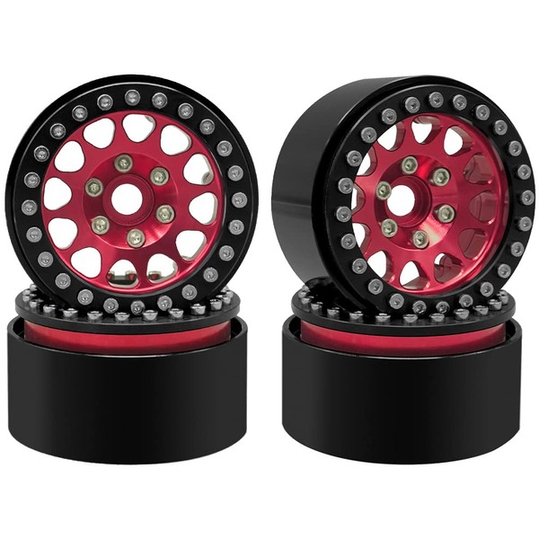 RC Car Wheel Rim Hub Metal 1.9 Beadlock Rim Hub for 1/10 Traxxas Hsp Redcat Rc4wd Tamiya Axial SCX10 D90 HPI 4PCS (Red)