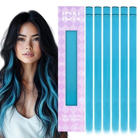 IDN BEAUTY Colored Clip in Hair Extension, 12PCS Sky Blue 24Inch Invisible Clip Straight Synthetic Hair Pieces for Women Kids Girls, Hair Accessories for Party Cosplay Travel Birthday