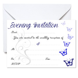 Pack of 10 Butterfly Postcard Style Evening Wedding Invitations- envelopes included (Blue)