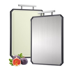 2 in 1 Stainless Steel Cutting Board with Handle Chopping Large Big Small Metal Carving Kitchen Meat Butcher Block not Titanium Wood Bamboo Glass Marble Stone Rubber Plastic Silicone Acrylic Teak Sink