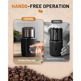 CEVING Hands-Free Blade Coffee Grinder, Cordless Coffee Mill with 5-30S Adjustable Grinding, Triple-Lock Safety & 1500mAh Rechargeable Battery with Removable Bowl, Portable for Camping, Travel, etc.