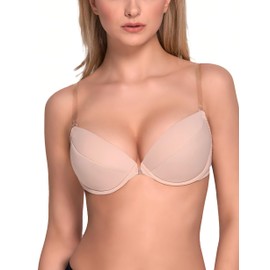 Vivisence Eve 1012 Women’s Push-Up Bra, Transparent Backless Removable Patternless EU (Eve 1012) - beige Plain, size: 65C