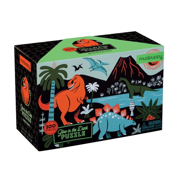 Mudpuppy Dinosaur Glow-in-the-Dark Puzzle, 100 Pieces, 18”x12” –Perfect for Kids Age 5+ - Colorful and Glowing Illustrations of Dinosaurs and Prehistoric Life - Award-Winning Glow in the Dark Puzzle