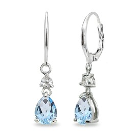 Sterling Silver Genuine or Synthetic Gemstone 8x6mm Teardrop Leverback Dangle Earrings for Women Bridesmaids, Sterling Silver, blue topaz