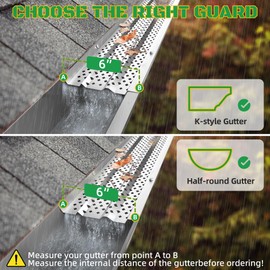 Gutter Guards 6 inch, Aluminum Leaf Filter Rain Gutter Covers with Screws Included, 32 PCS 108FT DIY Gutter Guards Protection for 5-inch and 6-inch Gutters, Fits Any Roof or Gutter Type (Mill Finish)