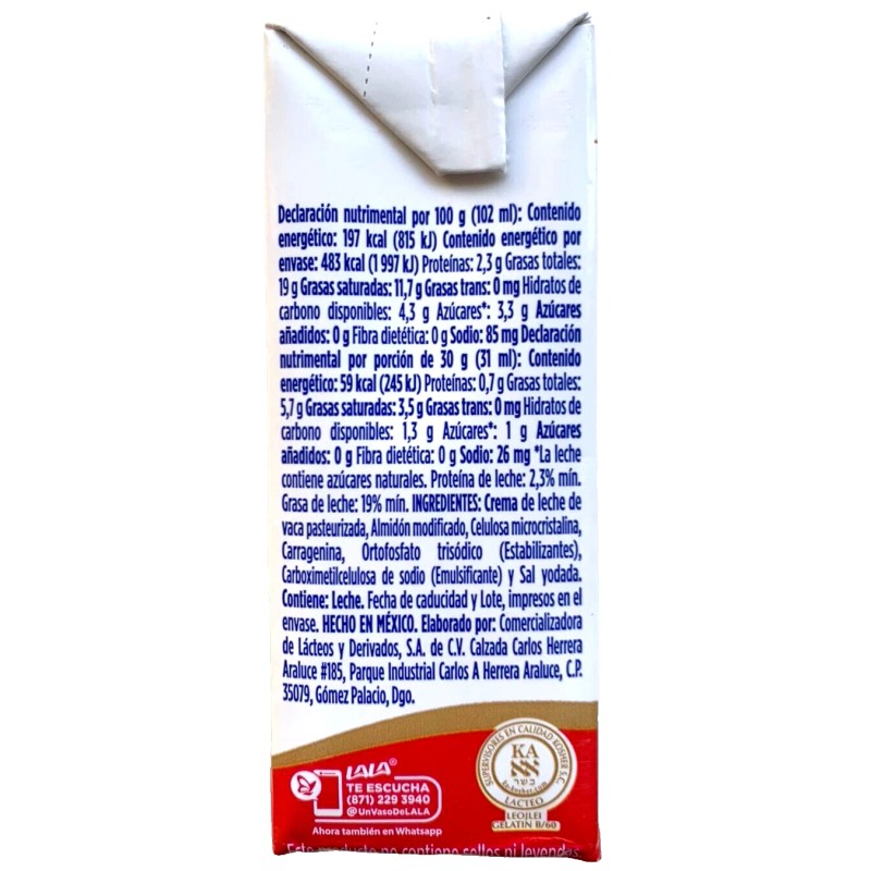 LALA 6-Pack LALA Media Crema Original/LALA Table Cream 245gr/8.64oz each