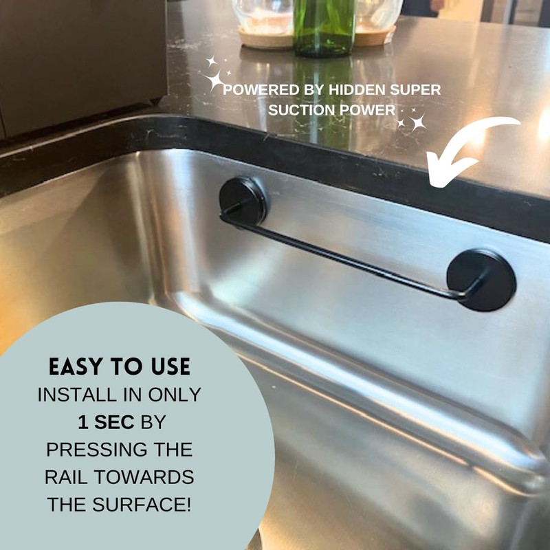 STEYDA Black Steel Dish Cloth Rail for Kitchen, Towel Holder