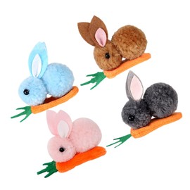 TOVINANNA 4pcs Rabbit Hair Accessories Fluffy Carrot Hair Clips for Women Adorable Plush Barrettes Grey for Easter Celebrations and Festive Outfits