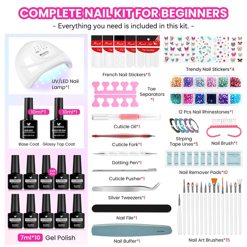 Acrylic Nail Kit for Beginners with 10 Colors Gel Nail