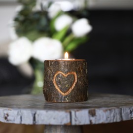 Hand Carved Tea Lights Candle Holder – Heart Shaped Carving Natural Tree Wood Decorative Candle – Unique Gifts For Your Love