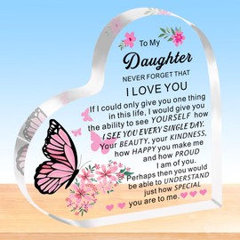 HULALA Daughter Gifts From Mum Dad To My Daughter Heart Acrylic Plaque Gifts For Women Girls Adult Daughter Birthday Christmas Wedding Day Graduation Presents