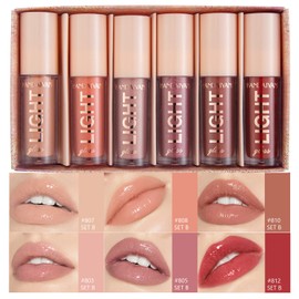 BANGFENG Set De 6 Piezas De Aceite Labial Ligero Y Brillo Labial, Kit De Brillo Labial Hidratante Y Humectante Con Acabado De Vidrio De Alto Brillo Para Labios Voluminizadores, Labial Líquido Para Muj