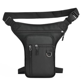 KPYWZER Thigh Drop Leg Bag for Men Fanny Pack Tactical Military Motorcycle Rider Multi-Pocket Waist Bags Mens Travel Hiking Climbing Cycling Outdoors with Reflective Strips (09-Black)