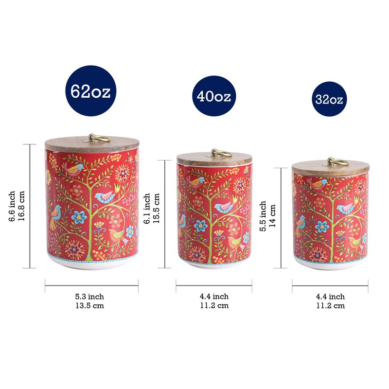Bico Red Spring Bird Ceramic Canister Set of 3 for