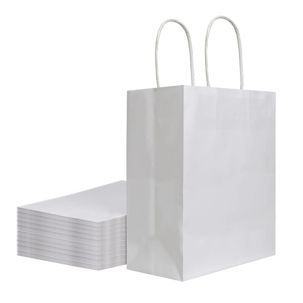 bagmad 50 Pack 8x4.75x10 inch Medium White Kraft Paper Bags