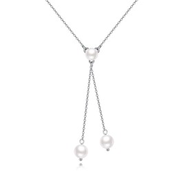 YFN Y Pearl Necklaces 925 Sterling Silver for Women Y Pendant Jewelry