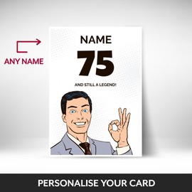 Funny 75th Birthday Card for Him | Retro Pop Art Guy | male Happy Birthday Card for their 75th Bday when they turn 75 Years Old! For a Dad, Husband, Uncle, Brother, Friend