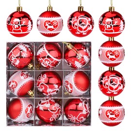 Pack of 9 Christmas Tree Baubles, 60 mm Christmas Bauble Ornaments, Decoration for Christmas Tree, Red, Shatterproof Baubles, Seasonal Decorative Hanging Bauble Ornaments for Christmas Tree, Wedding,