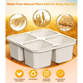 HEY BANK Snack Containers Bento Lunch Box - 8Pack Reusable Meal Prep Containers Set for Kids Adult, 4 Compartments Stackable Bento Box, Plastic Food Storage BPA-Free for School, Work, Travel