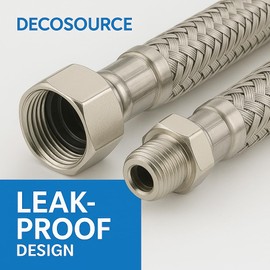DecoSource Universal Fit Sink Hose for Faucet - 3/8 Compression inch x 1/2 FIP x 16 inch Long Faucet Line Connector Stainless Steel - Hot & Cold Water Supply (1 Pair, 16 Inch Long)