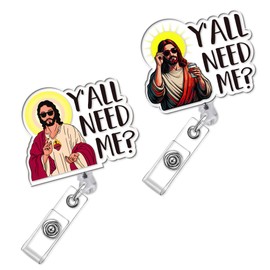 Obookey Funny Badge Reel Retractable - 2 Pcs Y’All Need Me ID Badge Holder with Acrylic Alligator Clip for Nurse Doctor Medical Student Teacher Hospital Worker Office Card Reels Gifts