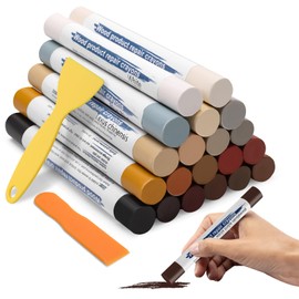 20+2P Wood Filler Sticks, Windspeed 20 Colos Wood Filler Putty Wax Crayons Furniture Repair Kit Putty Stick for Baseboard Cabinets Furniture Floors(with 2 Scrapers)