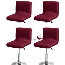 Bifaunvogel Waterproof PU Bar Stool Covers with Back Stretch, Slipcovers for Counter Height Bar Stools, Set of 4, Wine Red