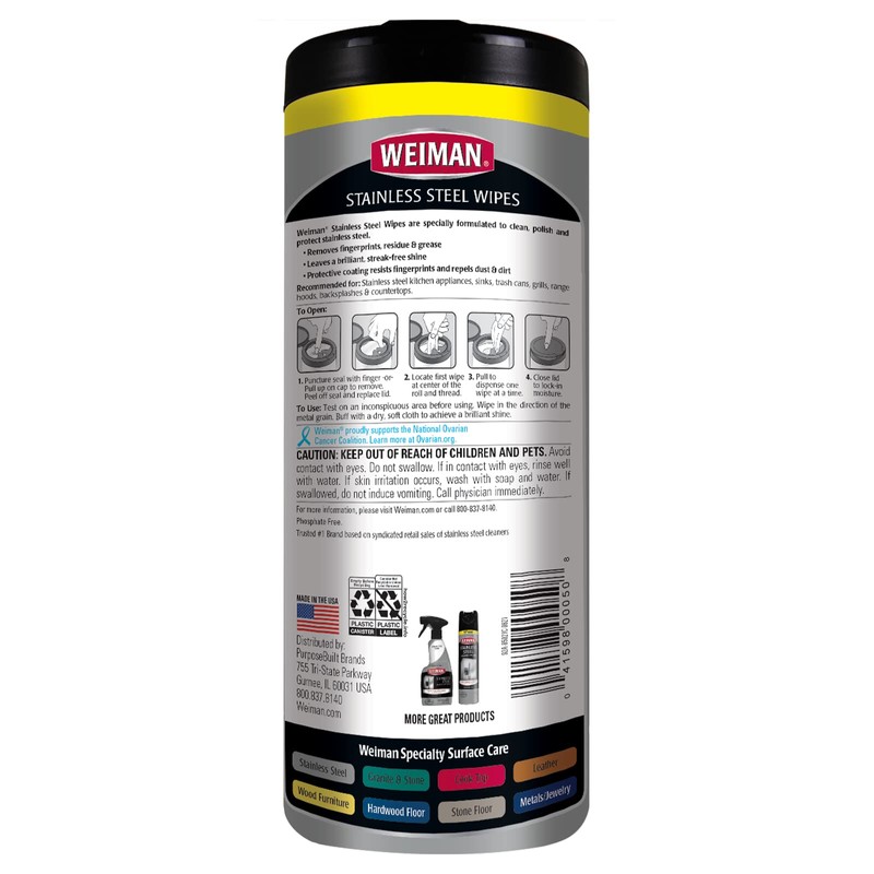 Weiman Stainless Steel Cleaner Wipes (4 Pack) Removes Fingerprints, Residue,