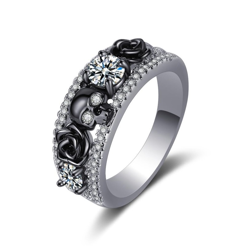 Retro Stainlless Steel Black Gold Plated Skull Ring Ring punk
